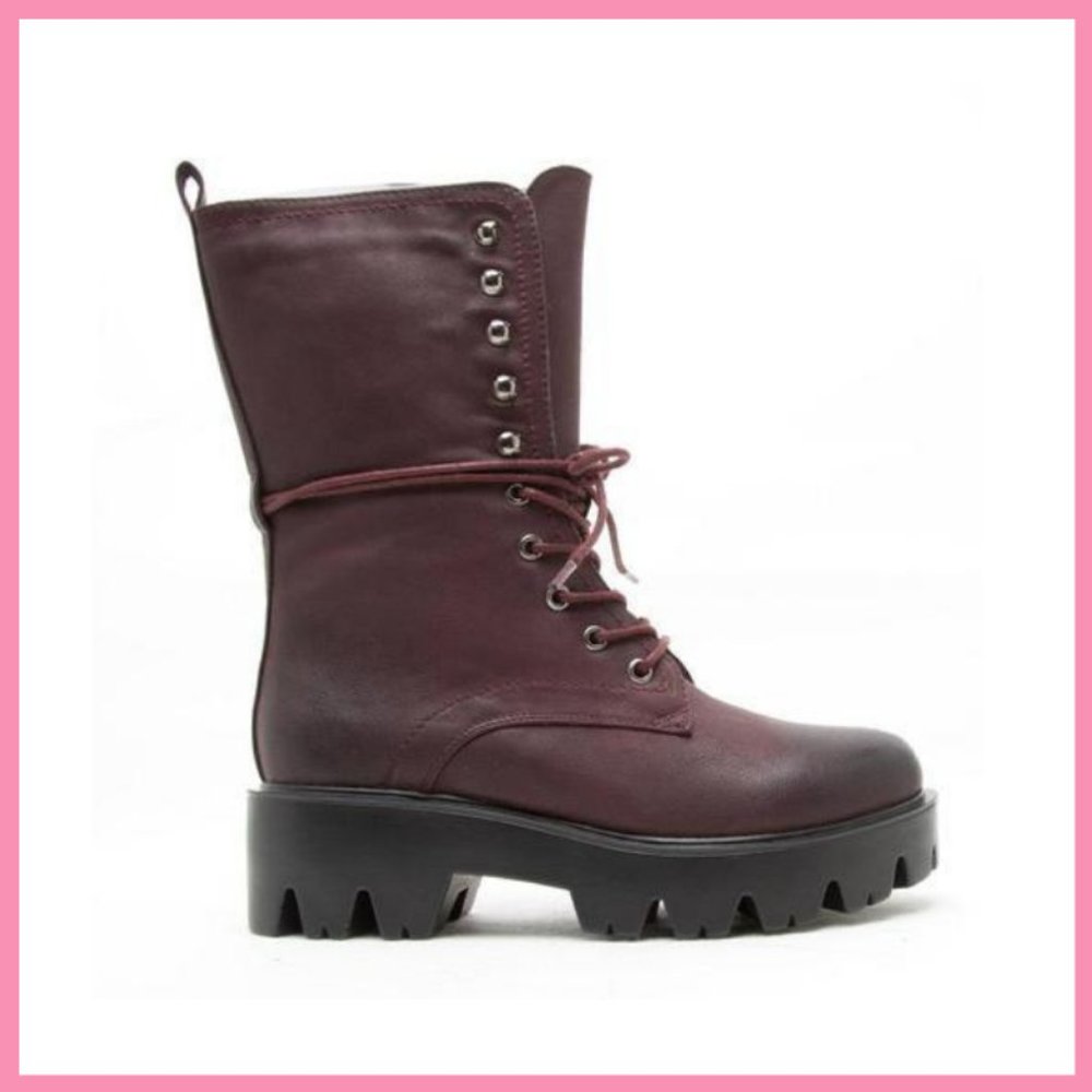 NWT Distressed Combat Boot (Burgundy)